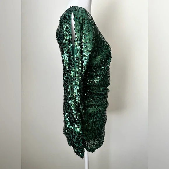 BOSTON PROPER Sequined Emerald Cold-Shoulder Blouse Top NWT Women’s Size Medium - Picture 5 of 11